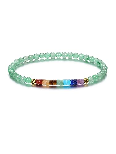CrystalTears Grüner Aventurin Armband Damen 4mm Beads elastischer Perlenarmband mit echte Chakra Steine Reiki Talisman spirituelle Geschenke