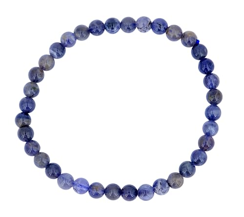 Taddart Minerals – Blau Graues Armband aus dem natürlichen Edelstein Cordierit Iolith mit 4 mm Kugeln auf elastischem Nylonfaden aufgezogen - handgefertigt