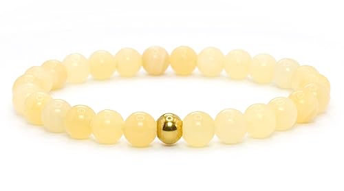 Echtes Calcit Edelstein Armband mit 6mm Perlen - in verschiedenen Längen erhältlich - Heilstein Schutzstein Talisman Glücksbringer Geschenk (20, Calcit)