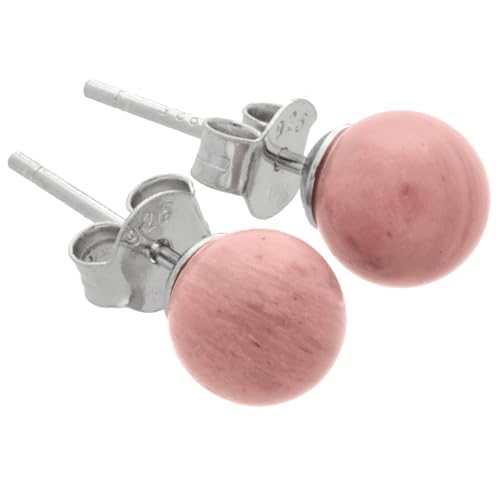 Rhodonit Ohrstecker | Edelstein Ohrringe | Kugel/Perle 6 mm Durchmesser | 925er Silber