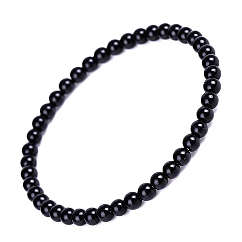 4 mm Obsidian-Kristall-Armband für Damen, Kinder, Teenager, Feng Shui, schwarzes Reichtum-Armband, Reiki-Armband, Schmuck, Kristall Stein
