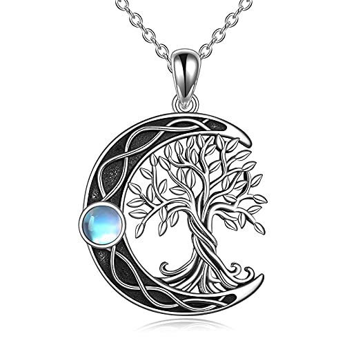 YAFEINI Baum des Lebens Halskette 925 Sterling Silber Mondstein Keltischer Knoten Anhänger Halskette für Damen Schmuck (Baum des Lebens Mond Halskette)