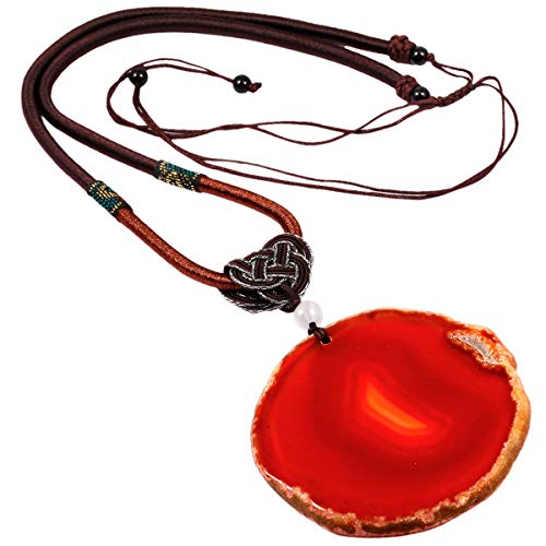 mookaitedecor Poliert Achat Stein Halskette mit Anhänger für Unisex, Amulett-Chakra-Stein Anhänger mit Kette verstellbar ca. 44-76cm