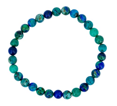 Taddart Minerals – Blau Grünes Armband aus den natürlichen Edelsteinen Azurit und Malachit mit 6 mm Kugeln auf elastischem Nylonfaden aufgezogen – handgefertigt