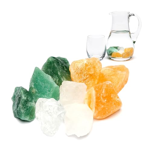 PURAJA Wasserstein Mischung Kraft & Mut | Premium Heilsteine Set aus echten Edelsteinen: Bergkristall, Orangencalcit, Aventurin | 100% natürliche Kristalle