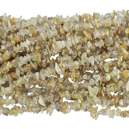 Lovionus89 150cm Rutilierter Goldquarz unregelmäßig geformter Kristall und heilende getrommelte Chipsteinperlen für die Schmuckherstellung
