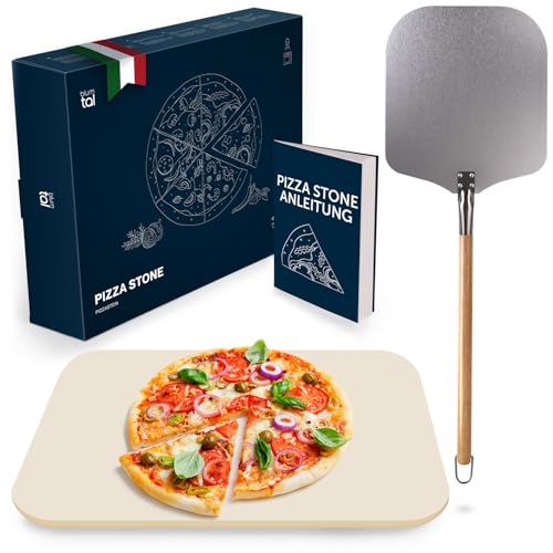 Blumtal Pizzastein für Backofen 38x30cm + Pizzaschieber - Pizzastein Gasgrill aus Cordierit-Stein bis 900 C° - Pizzastein für den Gasgrill - Pizza Stein für den Grill...