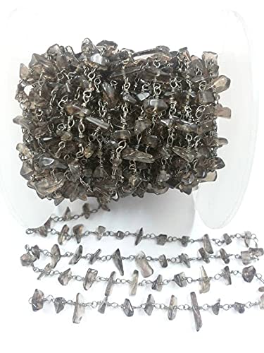 LKBEADS 5 Feet Black Plated Wire Wrapped Natural Smoky Quartz Chips, Freeform Chips Gemstone Beaded Smoky Quartz Jewelry Plain Chips beads