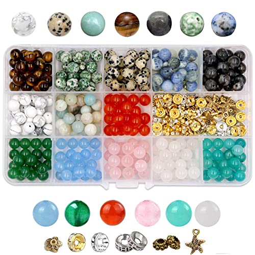 Potosala 260 Stück 8 mm natürliche Edelsteinperlen Howlith Perlen lose Naturperlen 115 Stück Pandents mit Kristallkette zur Schmuckherstellung