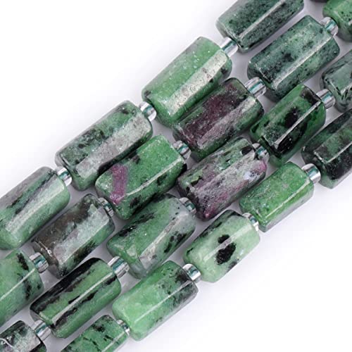 GEM-INSIDE 31 Stück 8 x 12 mm natürlicher grüner Rubin-Zoisit-Stein, Edelstein, facettierte, Freiformröhrchen, Chakra-Perlen für Schmuckherstellung, 38,1 cm Strang
