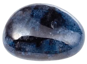 Polierter blauer Saphir-Edelstein mit natürlichen Einschlüssen.