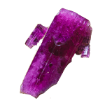 Ein leuchtend violetter Bixhibit-Kristall auf grünem Hintergrund.