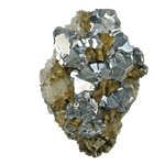 Cluster aus Pyritkristallen auf einer Galenitmatrix.