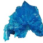 Leuchtend blaue Cavansit-Mineralformation mit strahlenförmiger Struktur.