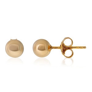 Goldene Ohrstecker mit kugelförmigem Design, von vorne und von der Seite gezeigt.